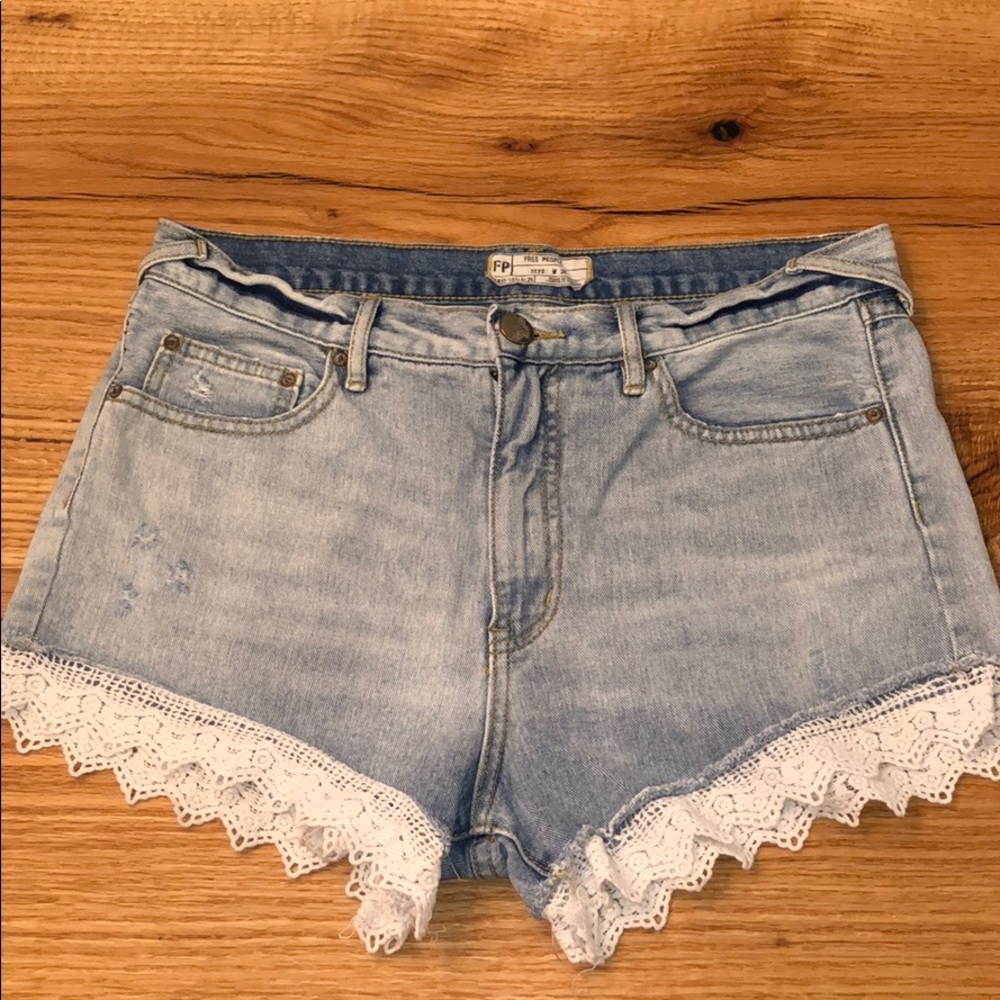 Free People Lace Denim Shorts